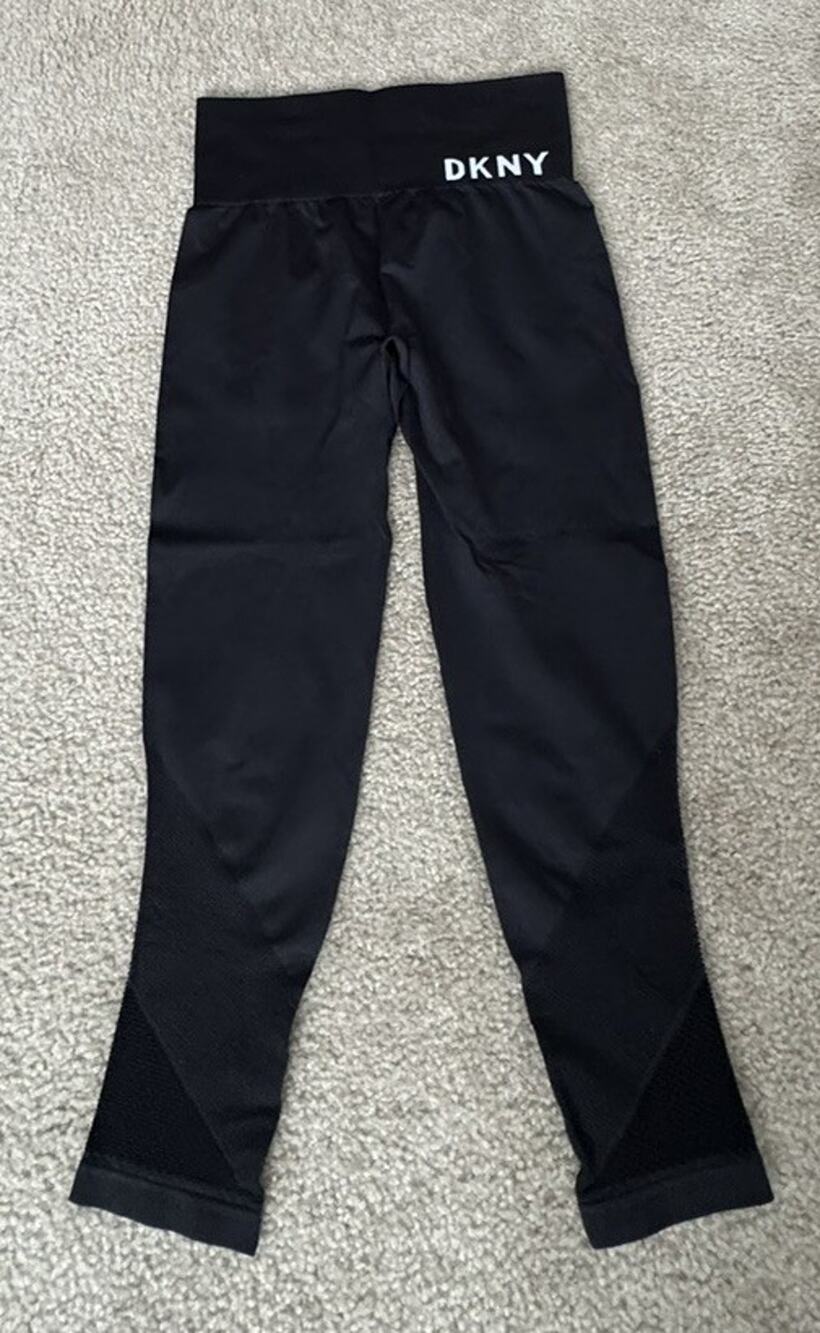 DKNY Sport Womens M Black High Waist Mesh Ankle Yoga Leggings Logo NWOT